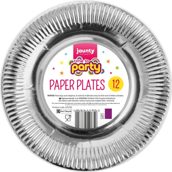 PLATES 9IN SILVER PAPER 12PK