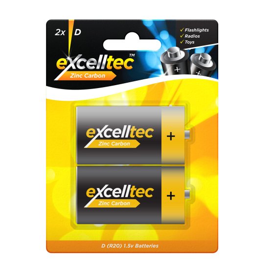 ZINC CARBON D BATTERIES 2PK