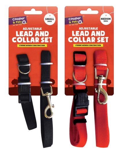 SMALL AND MEDIUM DOG LEAD AND COLLAR 2PK