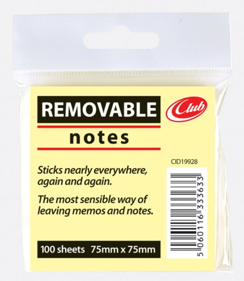 SH03001 STICKY NOTES 75 X 75MM YELLOW