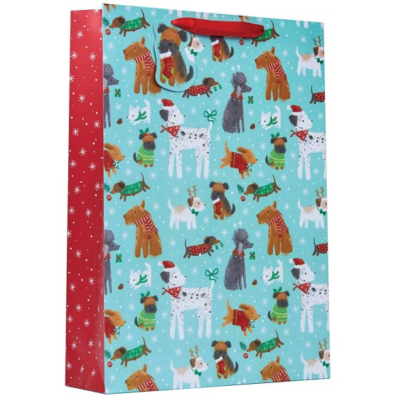 XH2603 GIFT BAG CHRISTMAS PUPS XL