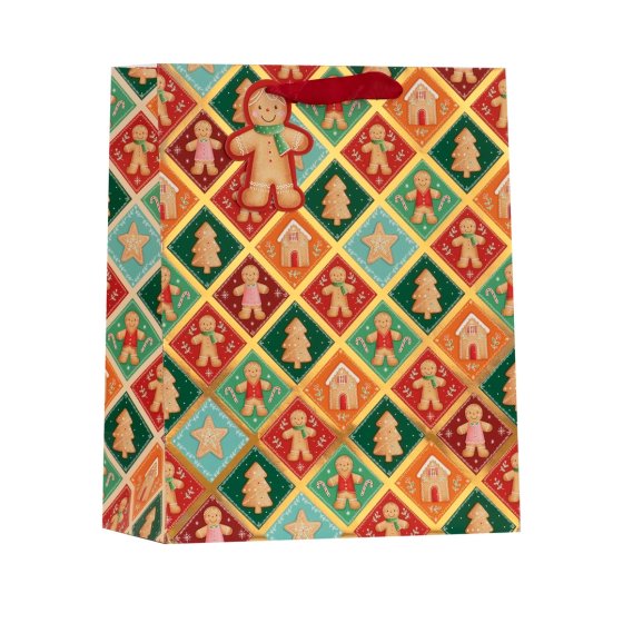 GIFT BAG PATCHWORK GINGERBREAD M