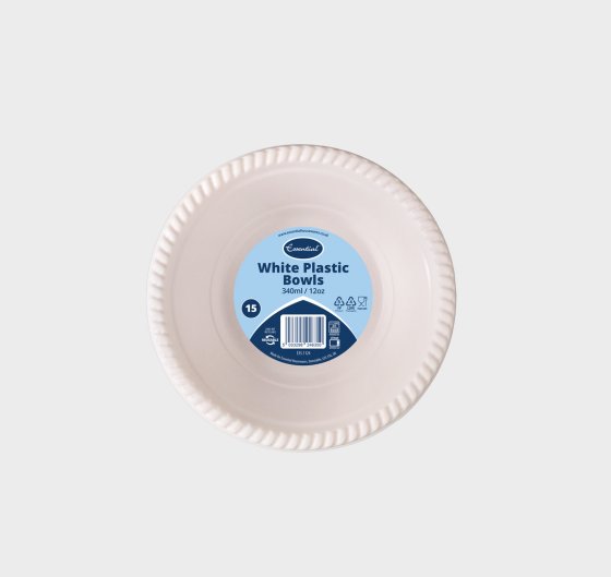 CJ1410 SJ12706 REUSABLE PLASTIC BOWLS WHITE 12OZ 15PK