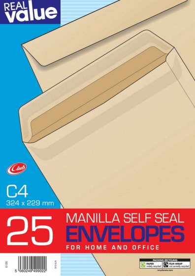 CJ0606 SJ01111 ENVELOPES C4 MANILLA 25S