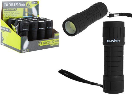 SUMMIT 3W COB RUBBER TORCH BLACK 12PCE DISPLAY BOX