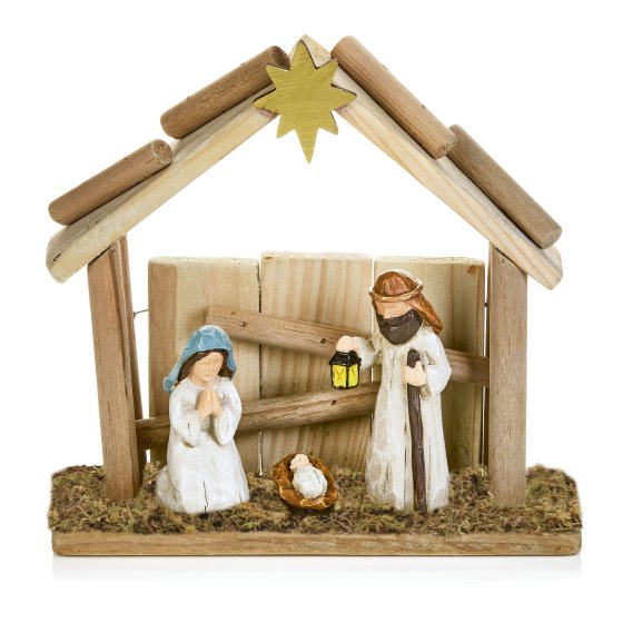 20CM NATIVITY N WOOD BARN SCENE