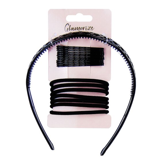 BLACK HAIR ACCESSORY SET 20PCS