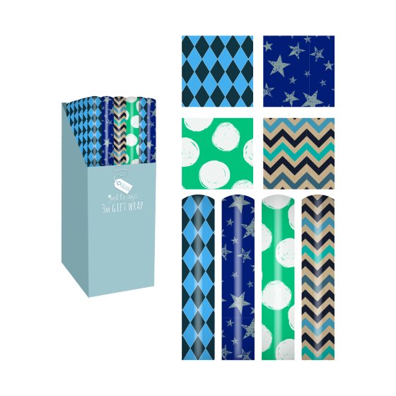 SJ14705 GIFT WRAP ROLL 3M MAL ASSTD