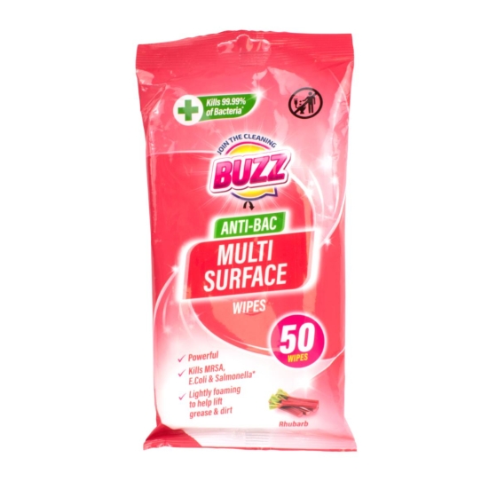 BUZZ MULTI SURFACE ANTIBAC WIPES 50PK - RHUB