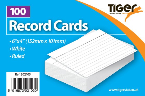 SH02902 100 RECORD CARDS WHITE 6X4