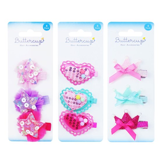 HEARTSSTARS & CROWNS ASSORTED GIRLS HAIR CL