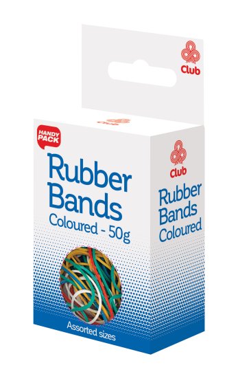 WJ1013 SH04702 RUBBER BANDS 50G PACK COLOURD