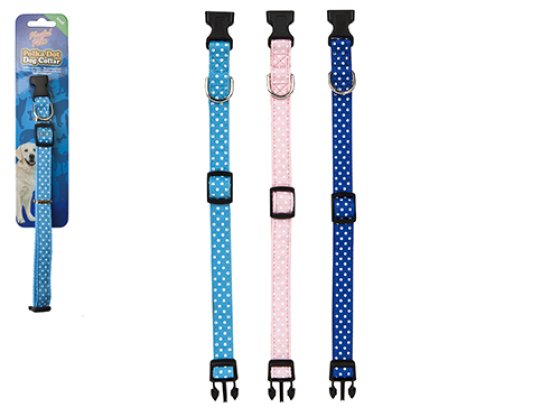 SMALL POLKA DOT PET COLLAR ON BACKING CARD 3ASSTD COLOURS