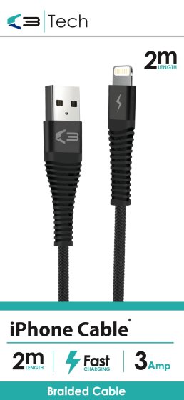 SH04506 IPHONE CABLE 2M BRAIDED BLACK