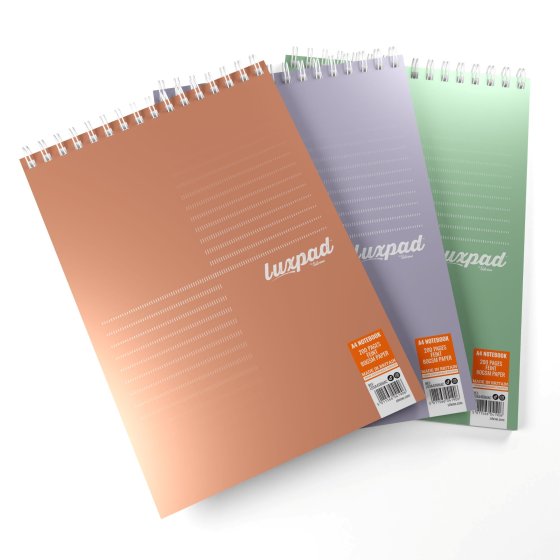 AJ0209 NOTEBOOK LUXPAD MET A4 TOP BOUND T/W 200 PAGE ASST