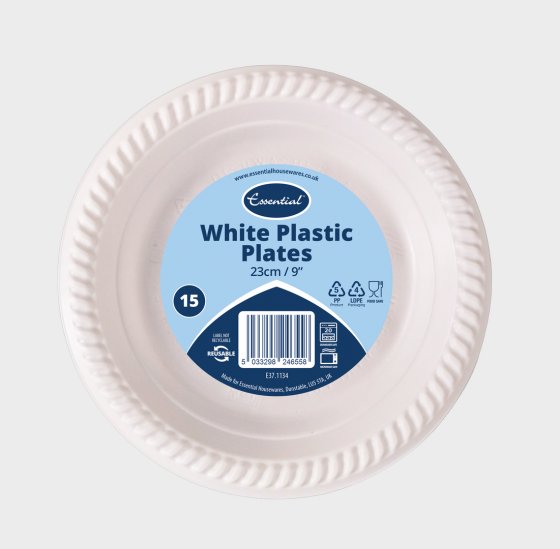 CJ1409 SJ12705 REUSABLE PLASTIC DINNER PLATES WHITE 22CM 15P
