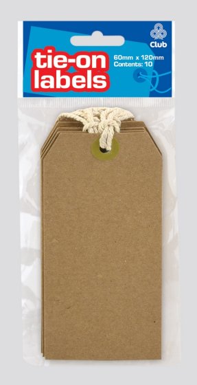 CJ0511 SJ00805 ClLUB TIE ON LABELS KRAFT 10PK