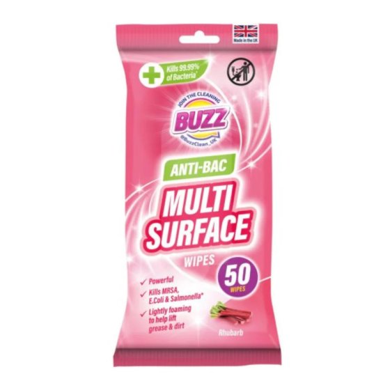 BUZZ MULTI SURFACE ANTI-BACTERIAL WIPES 50PK