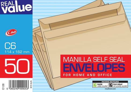 CJ0609 SJ01114 ENVELOPES C6 MANILLA 50S
