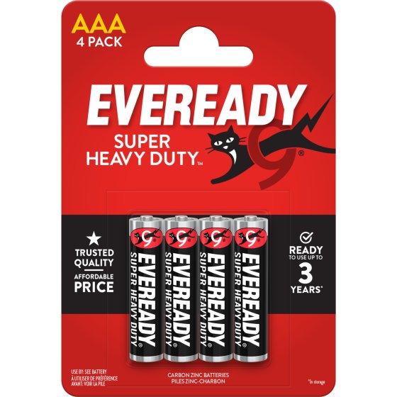 AJ1603 EVEREADY SUPER HEAVY DUTY ZINC BATTERIES AAA 4PK