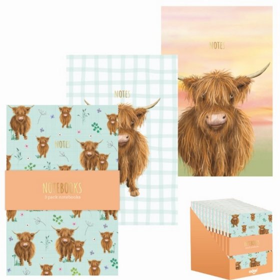 SJ01303 SJ01303 NOTEBOOKS A6 3PK HIGHLAND COW