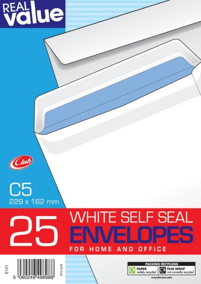 CJ0602 SJ01107 RV C5 WHITE SELF SEAL ENV 25S