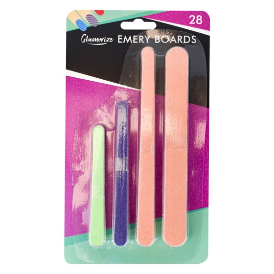 EMERY BOARDS SMOOTH FINISH ASSORTED 28PK CLIP