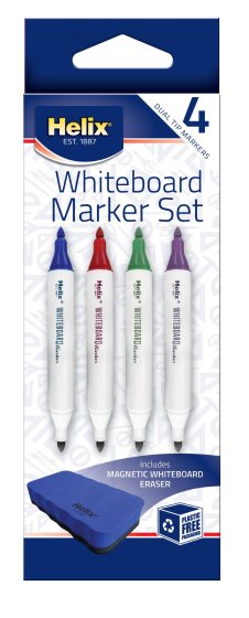 AJ1010 HELIX WHITEBOARD MARKER SET 4 PACK PLUS ERASER