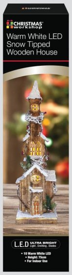 WIGIG 75CM SNOW TIPPED WOODEN HOUSE