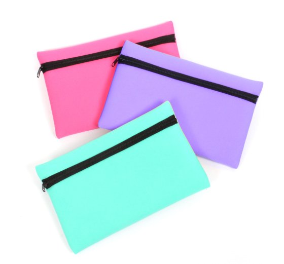 AJ1110 PENCIL CASE NEOPRENE TEAL/PINK/LILAC ASST