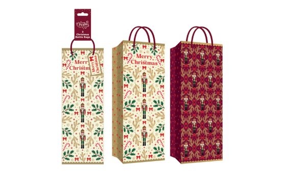 PACK OF 3 BOTTLE BAGS BURGUNDY NUTCRACKERS