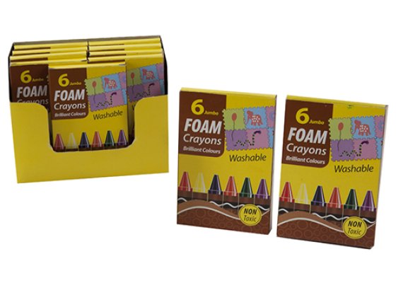 CRAYONS FOAM JUMBO WASHABLE 6PK