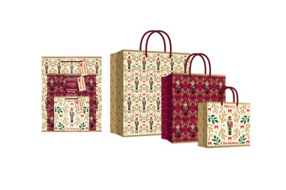 PACK OF 3 GIFT BAGS BURGUNDY NUTCRACKERS