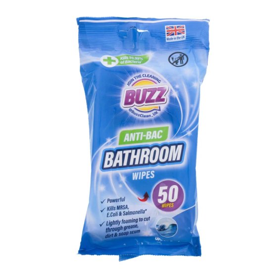 BUZZ BATHROOM ANTI-BACTERIAL WIPES 50PK - OCE