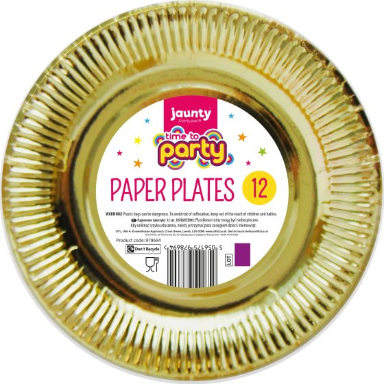 PLATES 9IN GOLD PAPER 12PK
