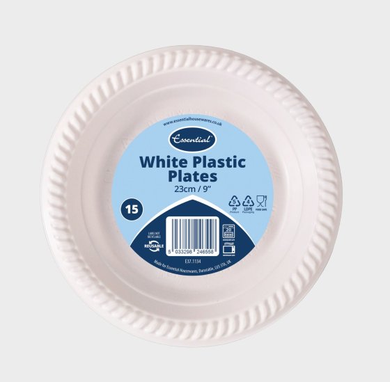 AJ1513 REUSABLE PLASTIC DINNER PLATES WHITE 22CM 15PK