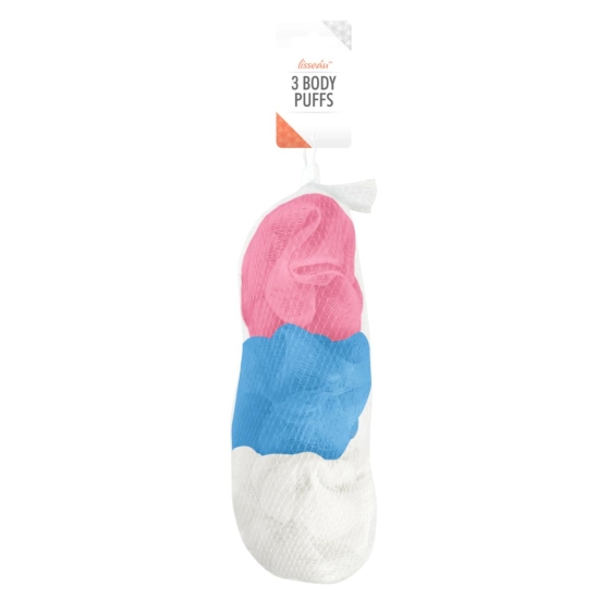 BODY PUFFS 3PK BRIGHTS ASST CS