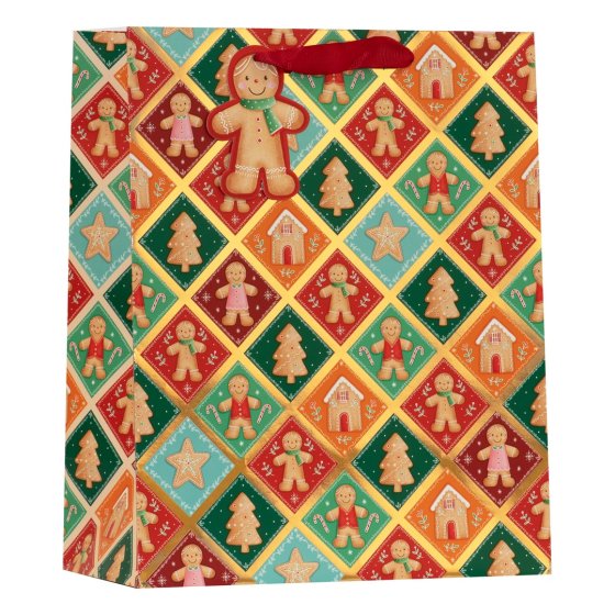 GIFT BAG PATCHWORK GINGERBREAD L