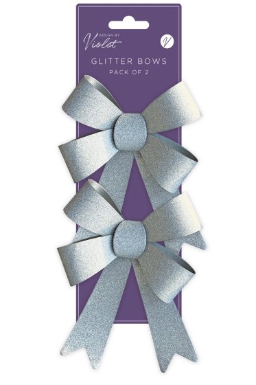 BOWS SILVER GLITTER 2PK