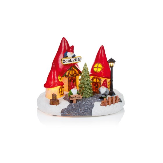 XG4008 LIT  22CM GNOME VILLAGE SCENE BATTERY OPERATED