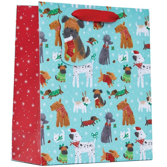 XH2605 GIFT BAG CHRISTMAS PUPS M