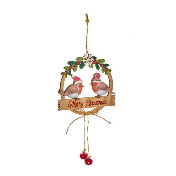 26CM ROBIN HANGING PLAQUE WITH BELLS