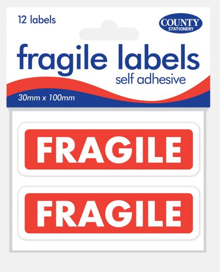 CJ0510 SJ00804 FRAGILE LABELS SELF ADHESIVE 30 X 100MM 12PK