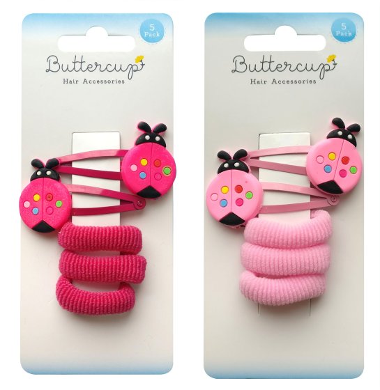 GIRLS LADYBIRD HAIR ACCESSORIES 5PK (2 COLOUR