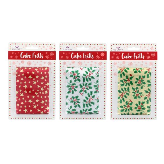 XH6601 CAKE FRILL METALLIC PRINT XMAS
