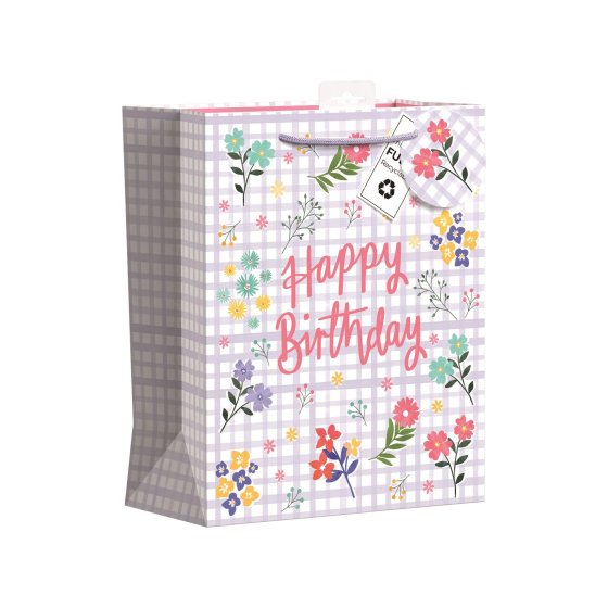 SH14304 GIFT BAG GINGHAM HAPPY BIRTHDA