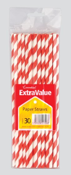 CH1507 STRAWS PAPER BIO RED WHT 30S