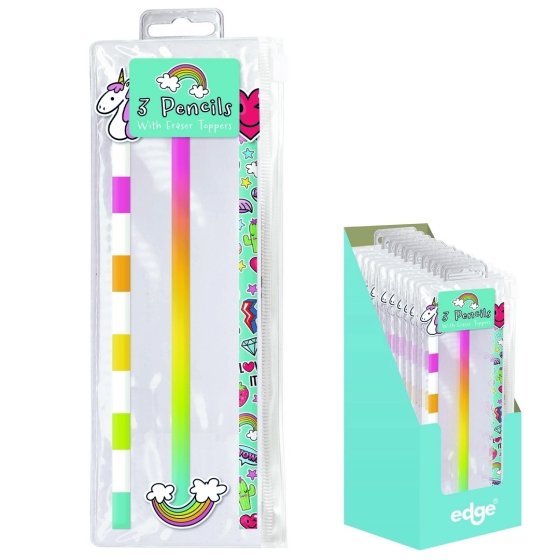 SJ08216 NOVELTY CHARMING PENCILS WITH ERASER TOPPERS 3PK