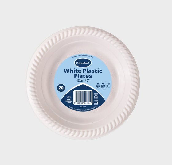 CJ1408 SJ12704 REUSABLE PLASTIC SIDE PLATES WHITE 18CM 20PK