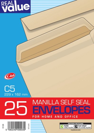CJ0607 SJ01112 ENVELOPES C5 MANILLA 25S